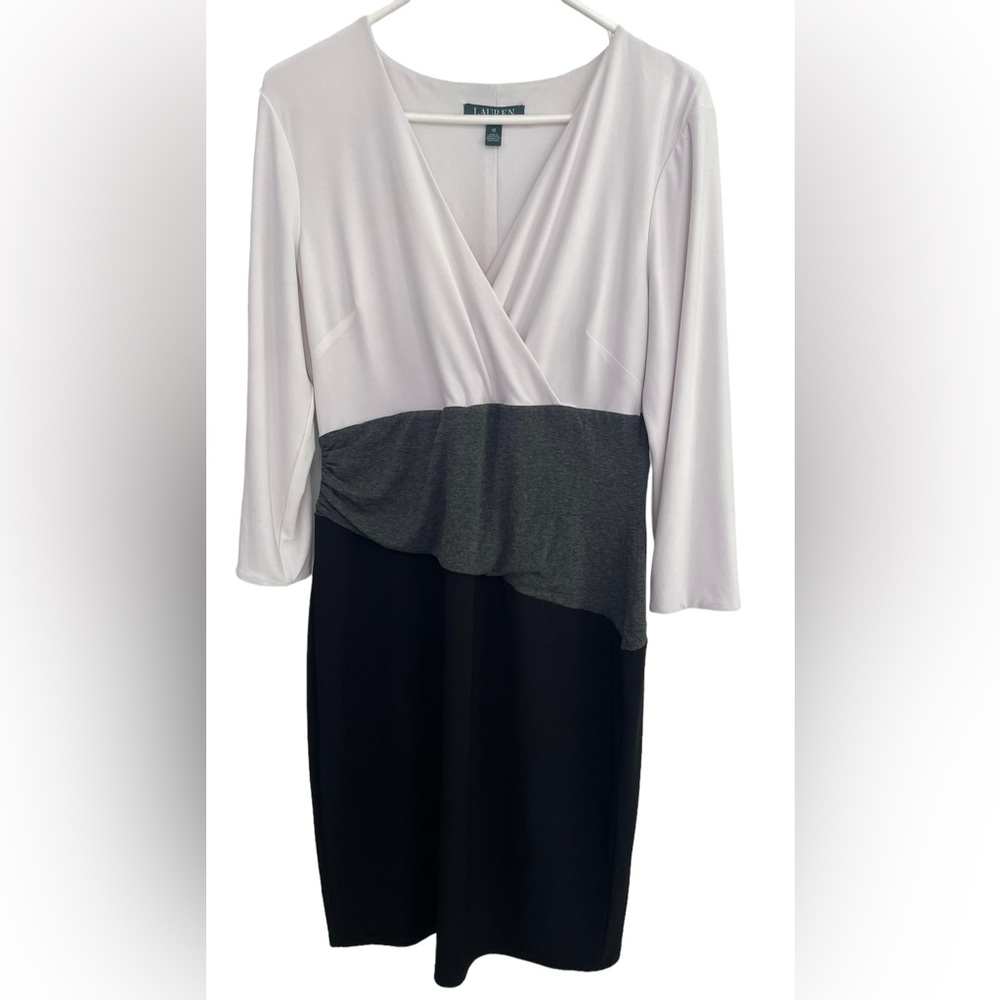 Lauren Ralph Lauren Color Blocked Jersey Dress‎ Women’s Size 12 Black White Grey
